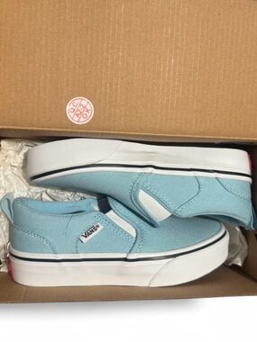 Vans Slip-On Platform Sneakers in Sky Blue and White